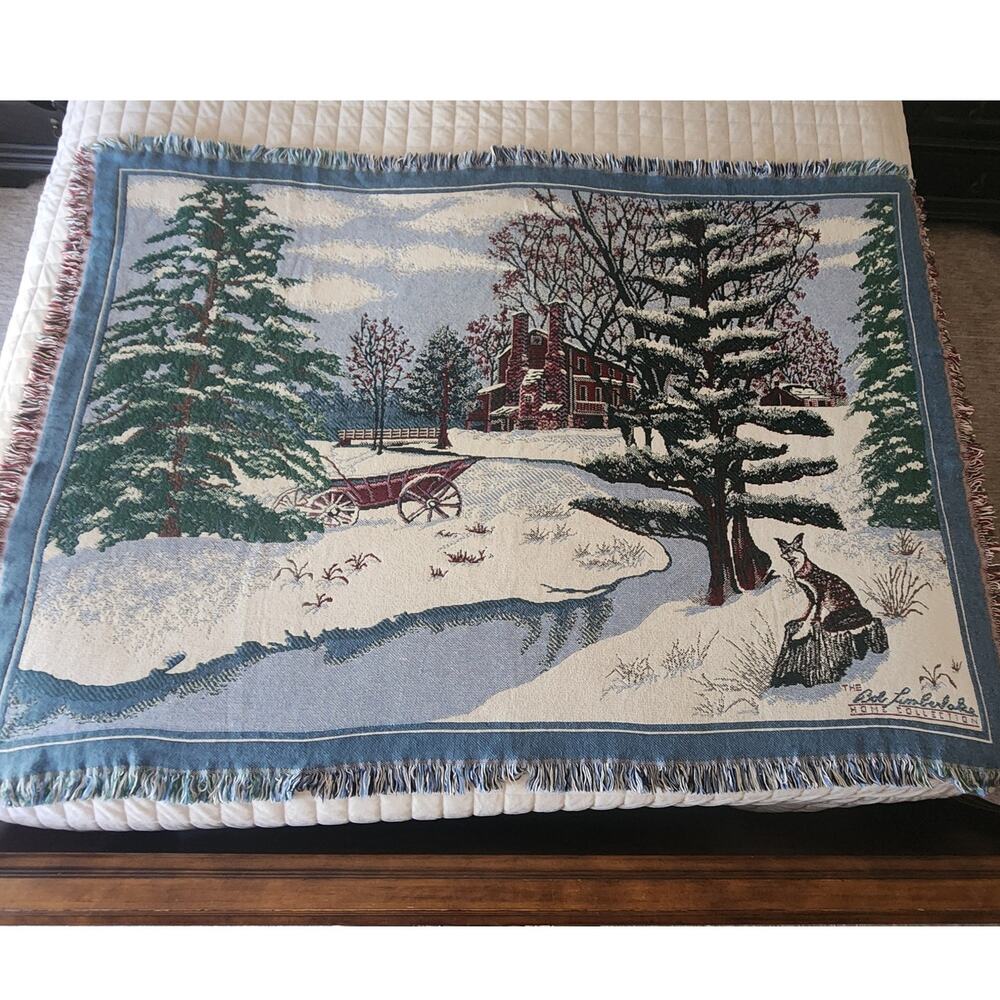 Bob Timberlake Made USA Vintage Winter Scene Cozy Throw Blanket Like NEW